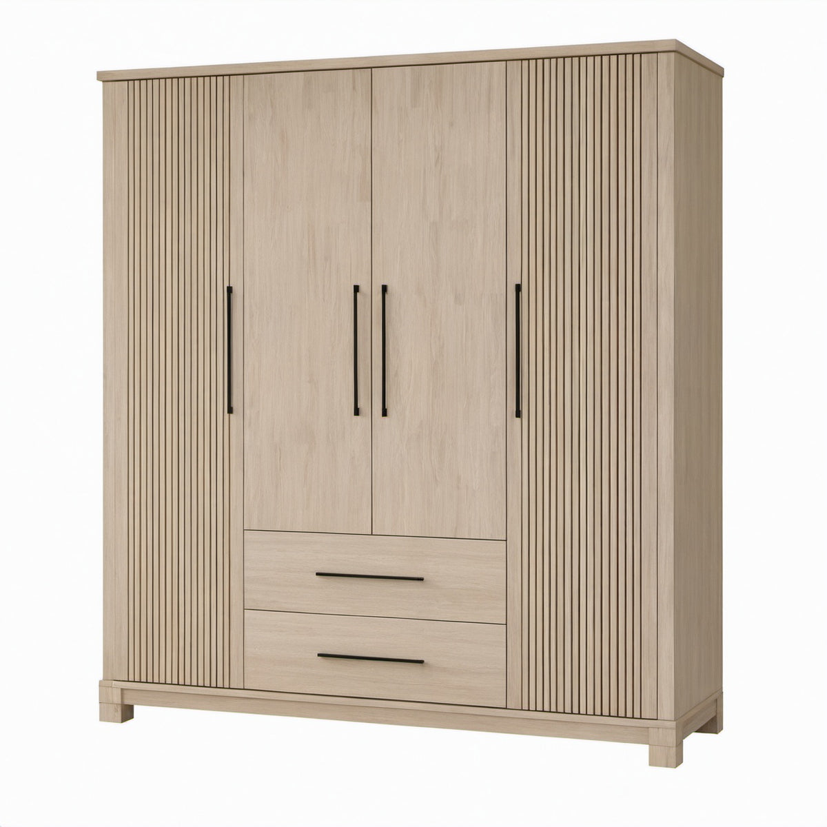 Armario de madera con 3 puertas y 2 cajones de roble natural