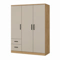 Armario de 3 puertas con 2 cajones, madera y MDF, 180x120x50 cm, beige y roble