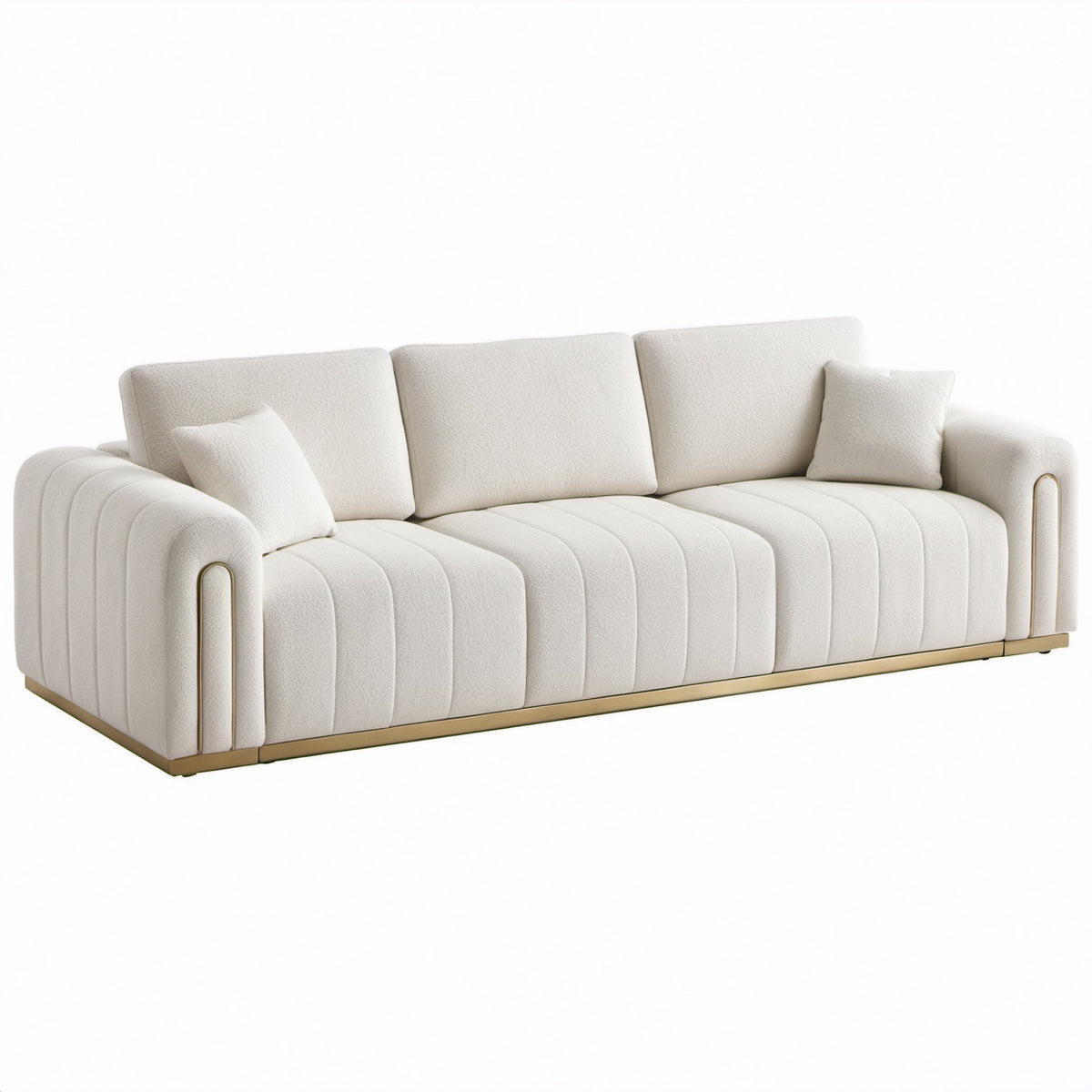 Sofá de tela de poliéster con base de madera, 220cm beige