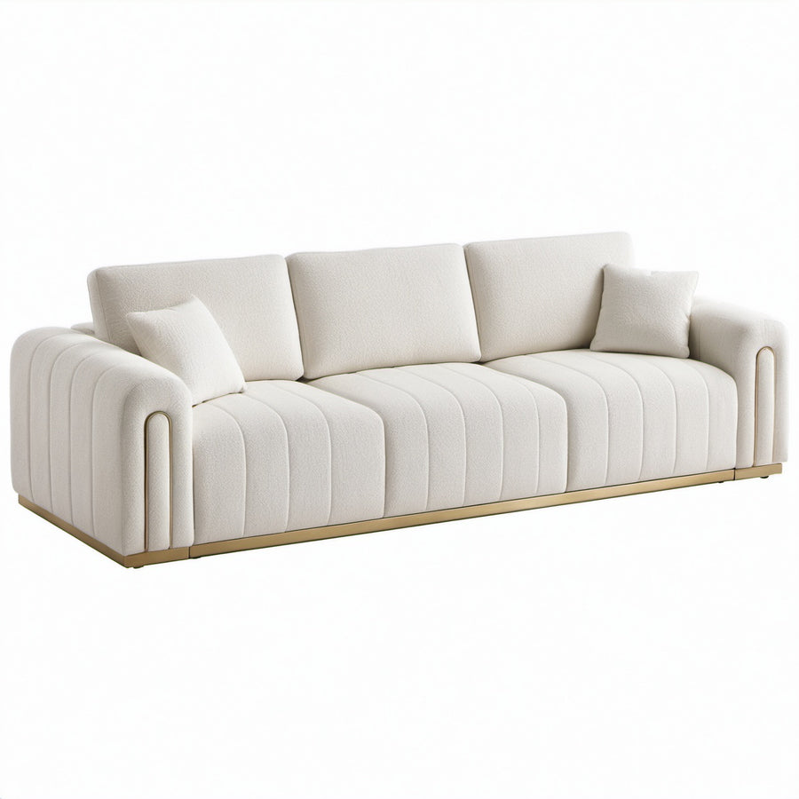 Sofá de tela de poliéster con base de madera, 220cm beige
