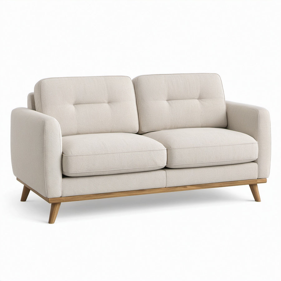 Sofá de dos plazas de lino con estructura de madera 150 cm beige
