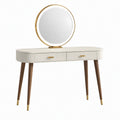 Tocador de madera con espejo circular 120x45x75 cm beige