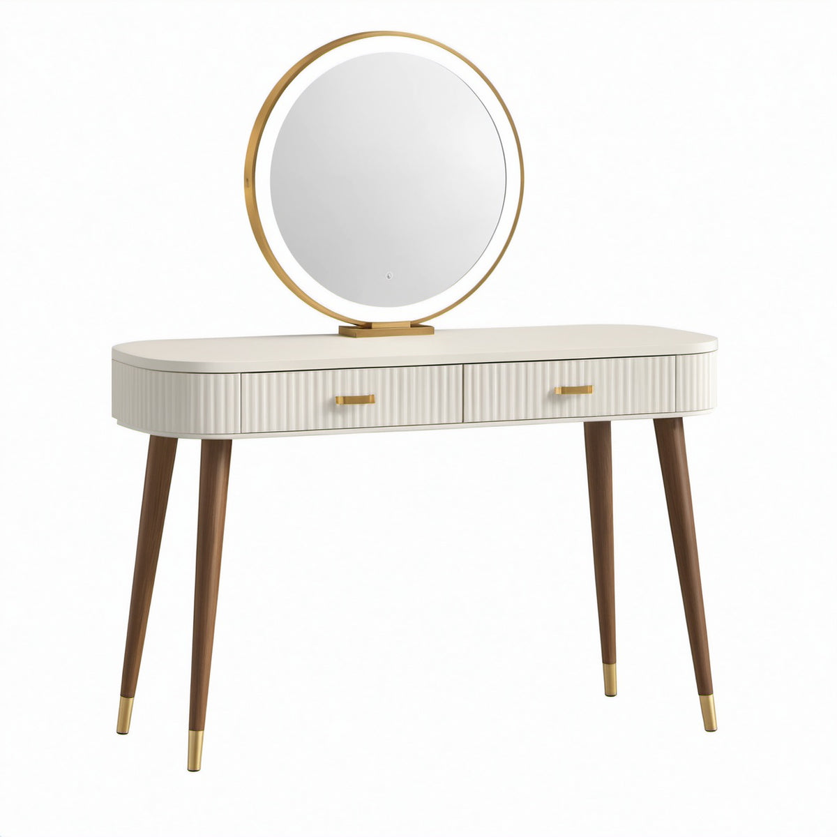 Tocador de madera con espejo circular 120x45x75 cm beige