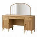 Tocador de madera con espejo y cajones, 140 cm x 45 cm x 135 cm, roble claro