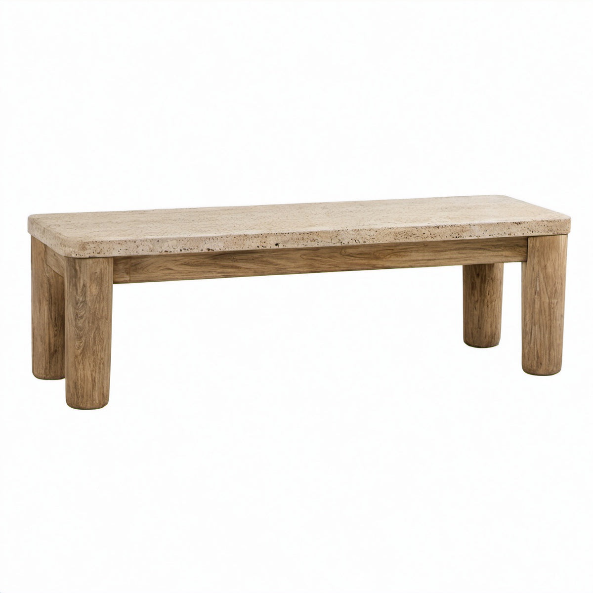 Banco de travertino y madera 120x35x45 cm beige