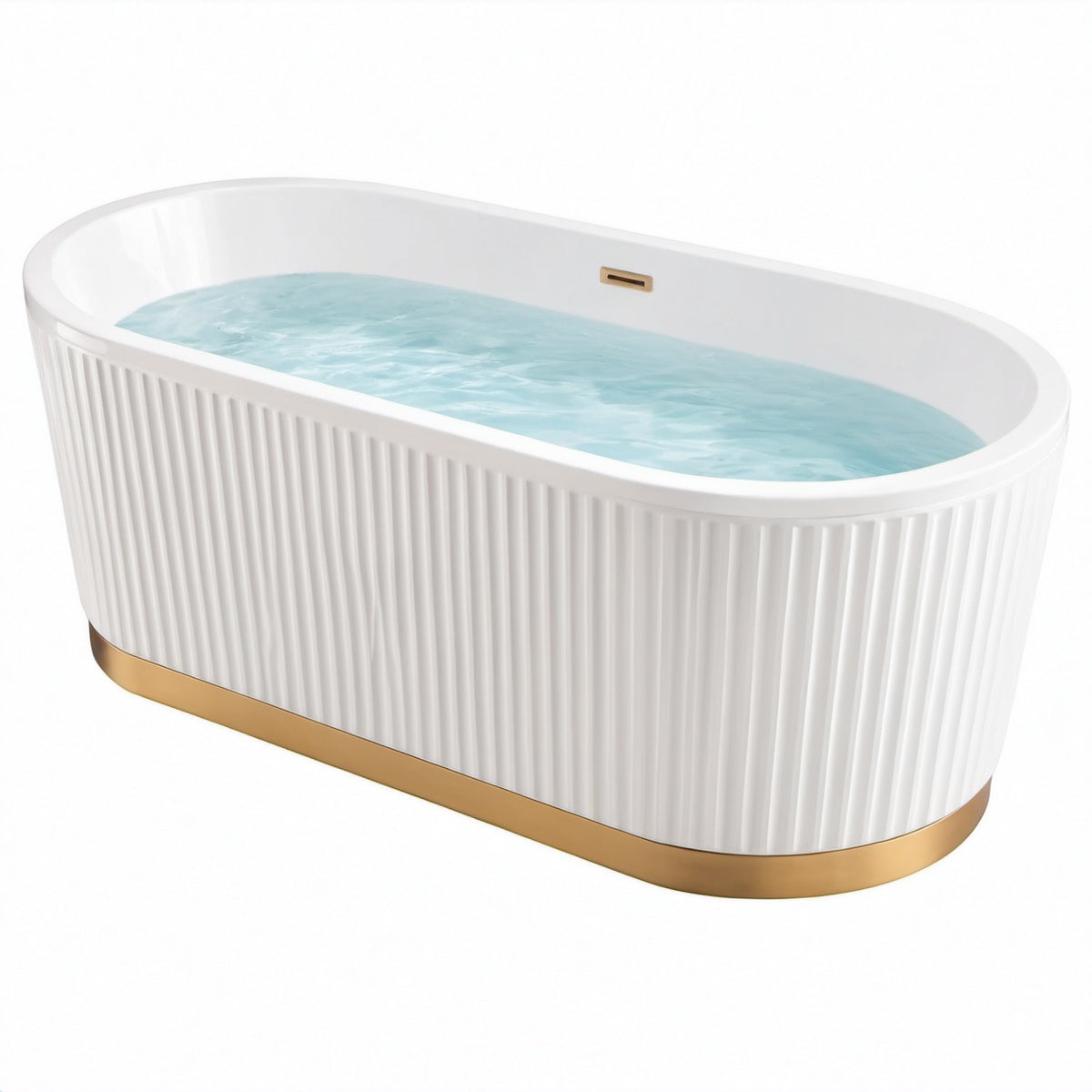 Bañera independiente de cerámica blanca con base dorada 170x75x58 cm