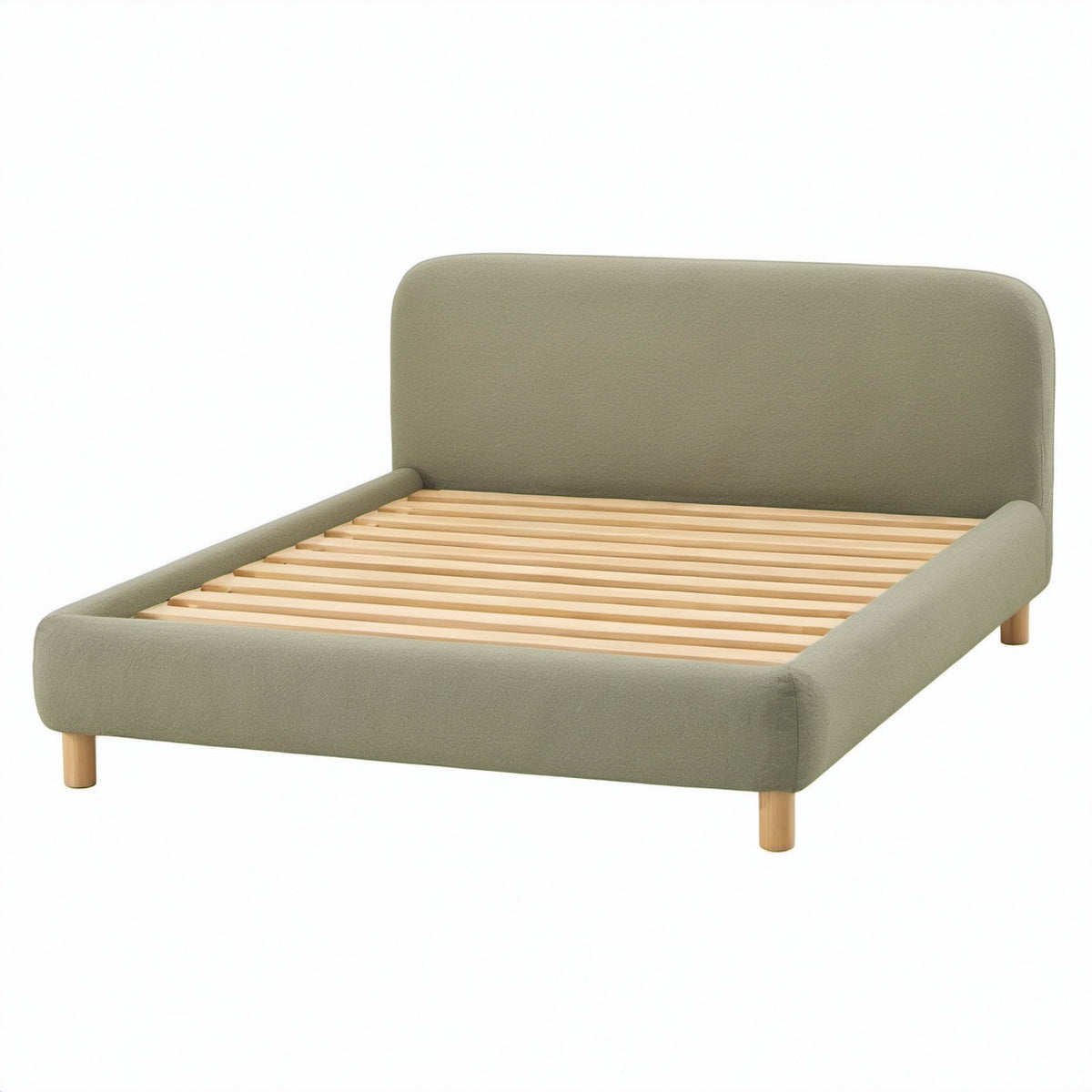 Cama doble de madera y tela 200x160 cm verde