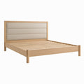 Cama de madera de roble con cabecero tapizado en poliéster beige 200x160 cm