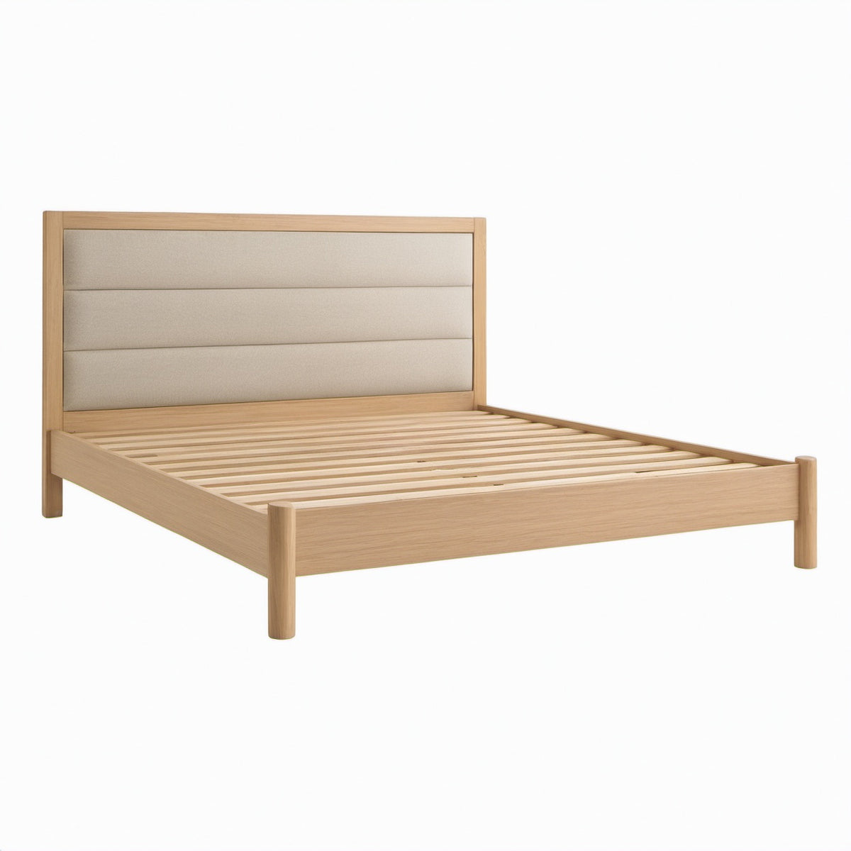Cama de madera de roble con cabecero tapizado en poliéster beige 200x160 cm