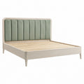 Cama doble de madera con cabecero en lino verde 200x160 cm