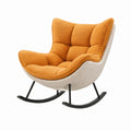Mecedora de tela bouclé naranja y crema con base de metal