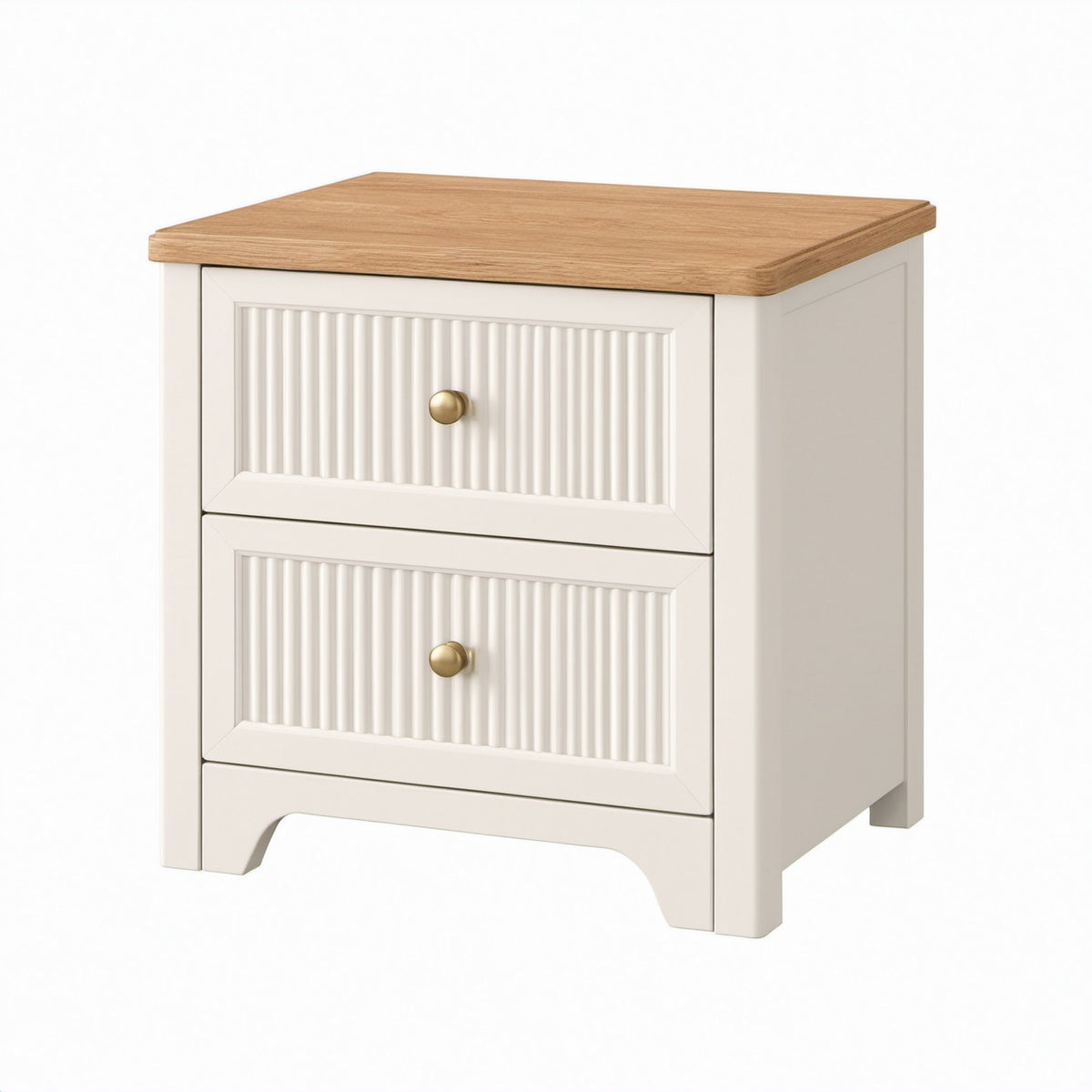Mesita de noche de madera y MDF con encimera de roble, 60x40x50 cm, blanco y madera
