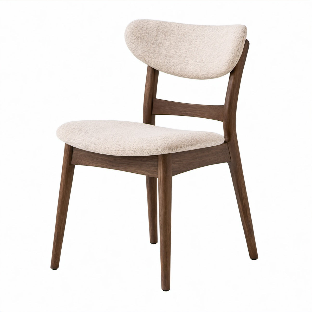 Silla de comedor de tela beige y madera de nogal