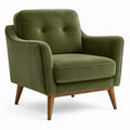 Sillón de Terciopelo Verde con Patas de Madera de Haya