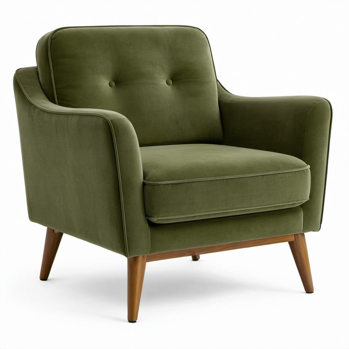 Sillón de Terciopelo Verde con Patas de Madera de Haya