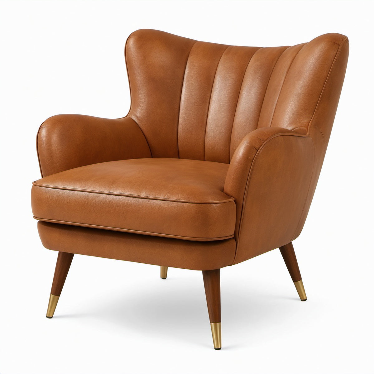 Sillón orejero de cuero sintético marrón