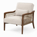 Sillón de Madera de Nogal y Cuerda con Tela Beige