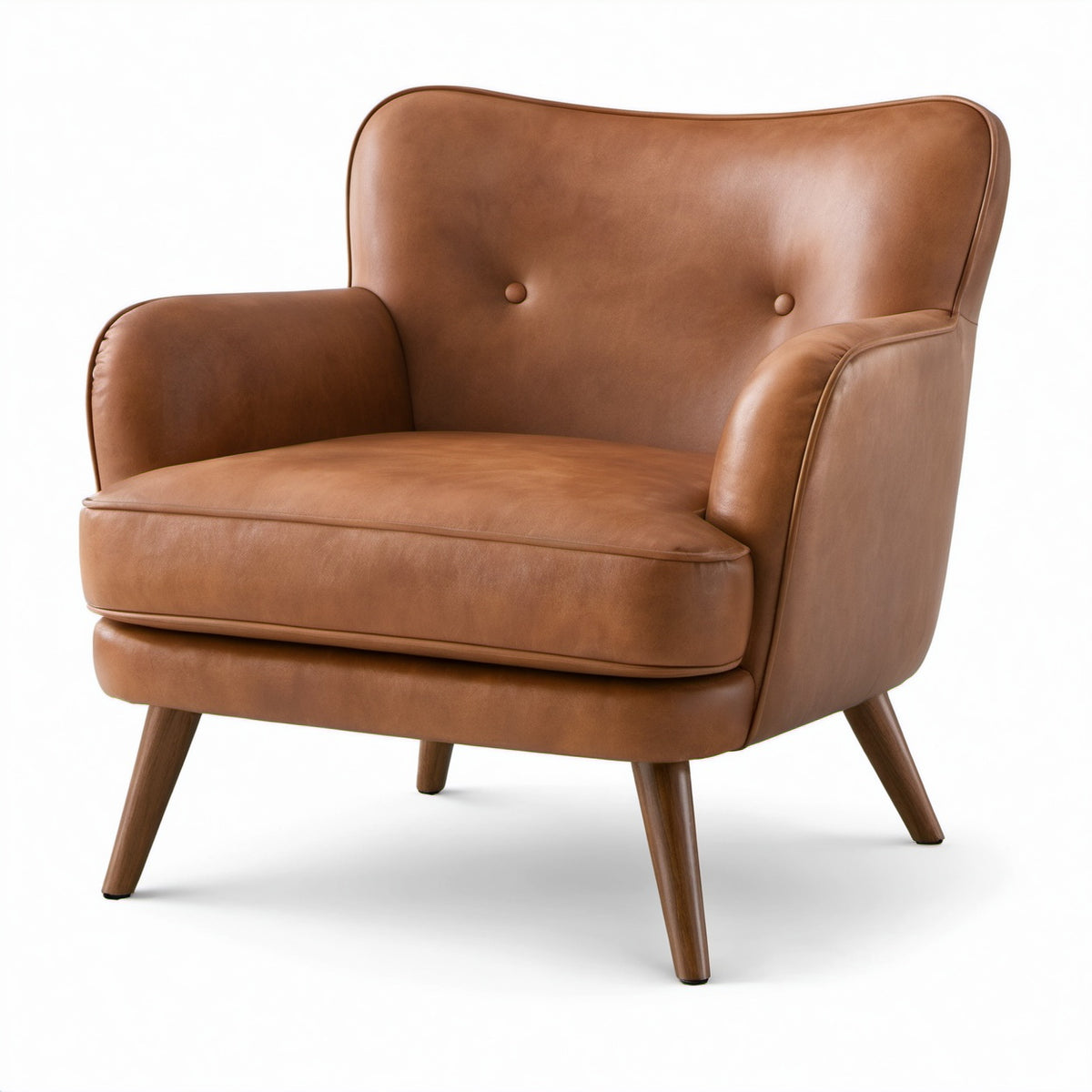 Sillón de Cuero Sintético Marrón con Patas de Madera